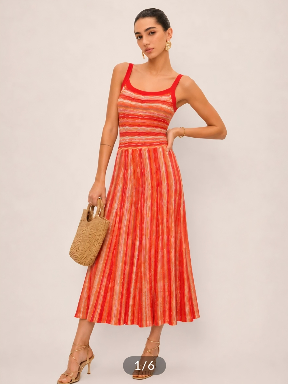 Colorful Stripe Knit Slip Midi Dress
